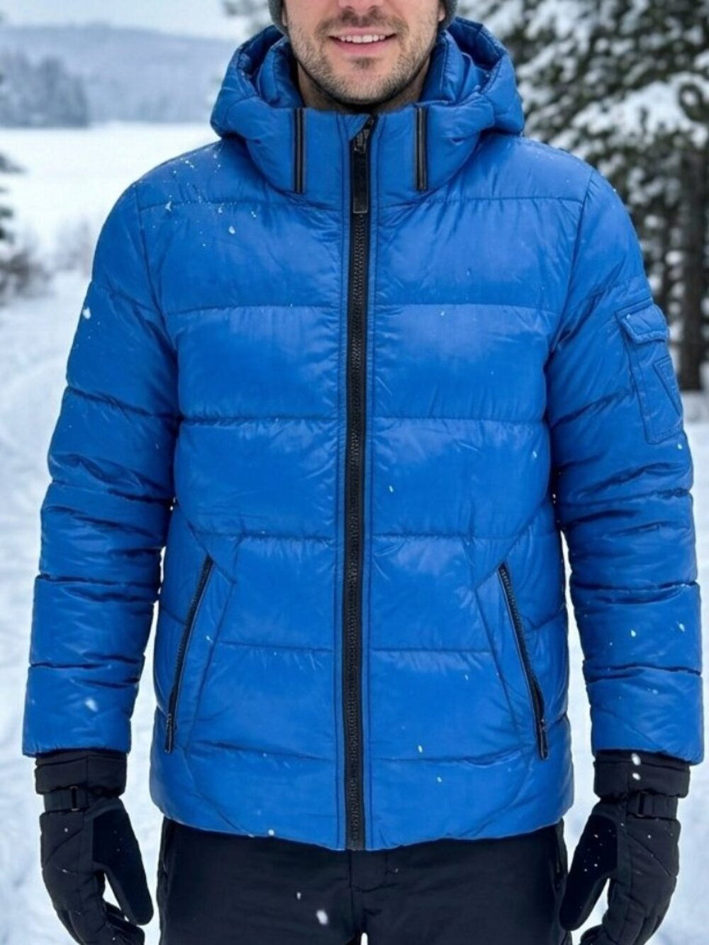 Point Zero Unisex Interior Backpack Strap Hooded Puffer Winter Jacket Blue